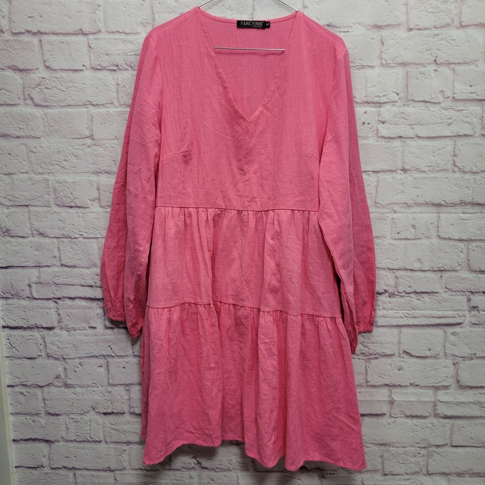 FancyInn‎ Tiered Babydoll Mini Dress XL Relaxed Flowy Boho Cottage Barbie Resort